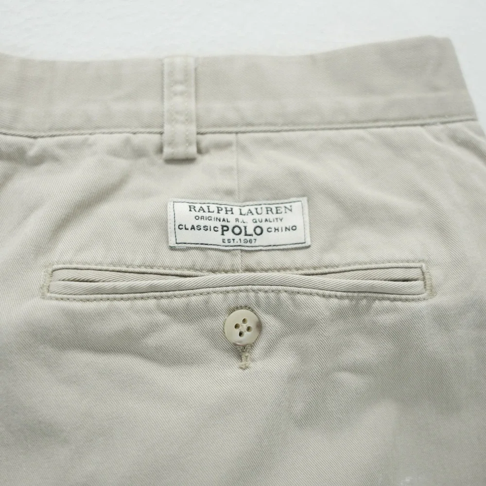 Polo Ralph Lauren Big Andrew Pant Mens 44x32 Tan Khaki Pleated Cotton Chinos